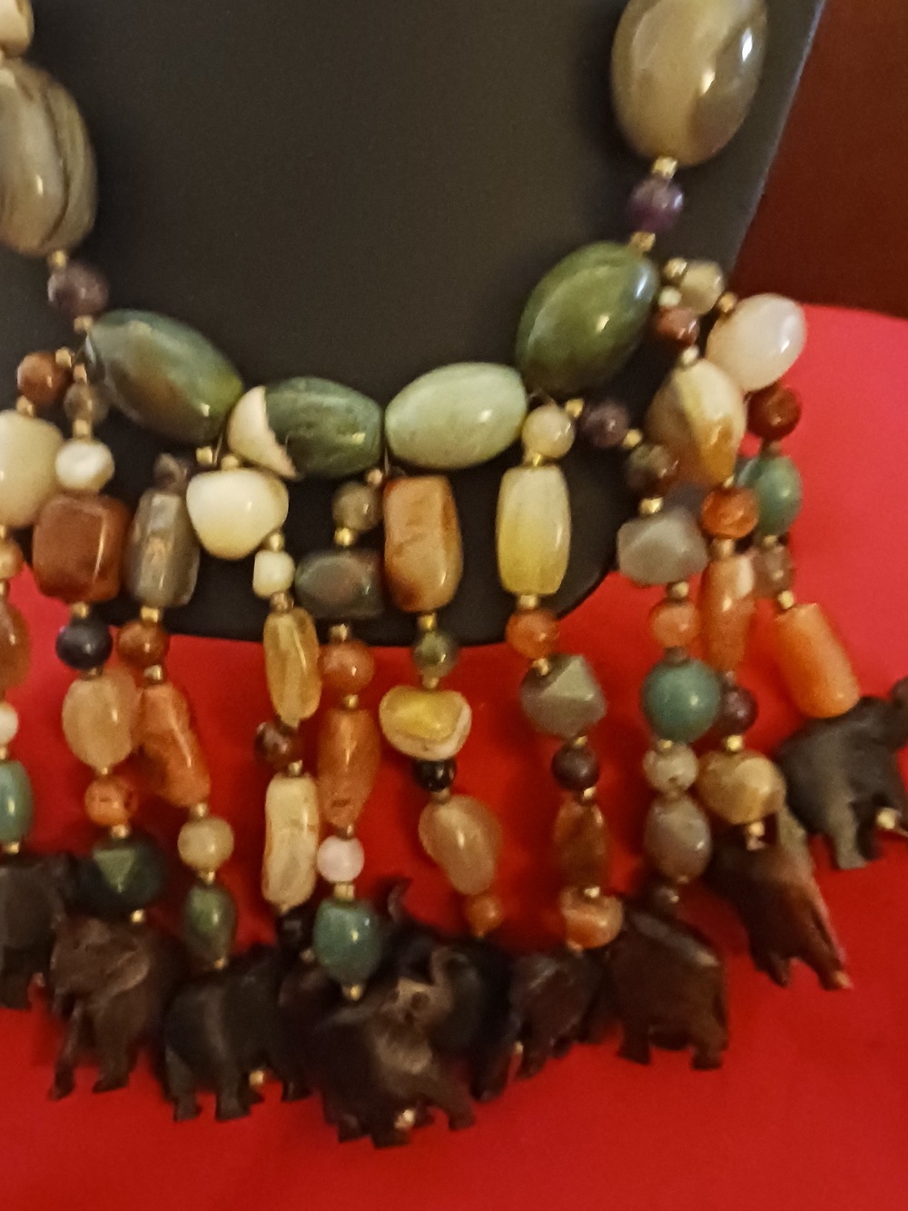Handcrafted Multi-Stone Elephant Pendant Necklace - Green & Earth Tones - Picture 2 of 4